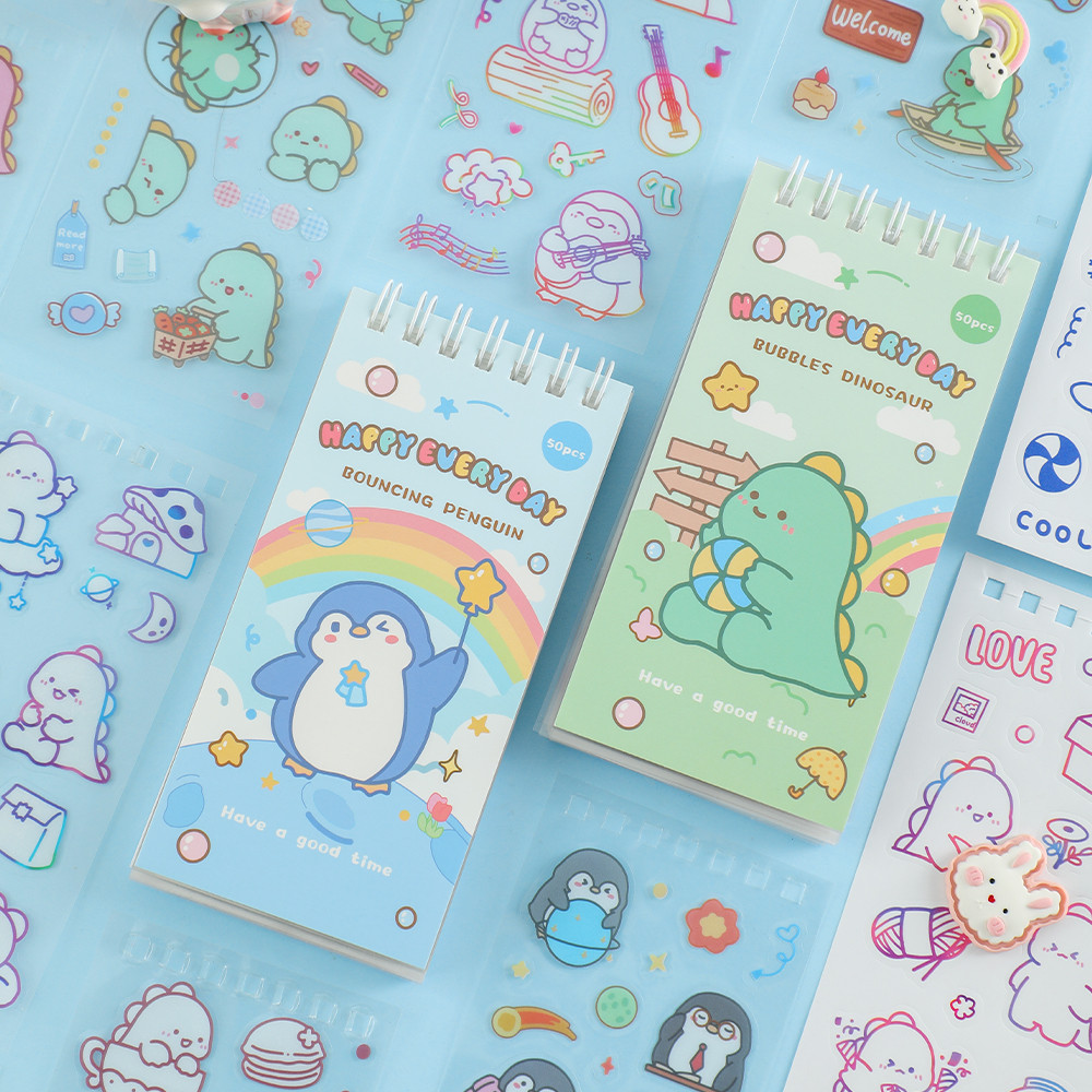 

50 sheets Cute Cartoon Scrapbooking Stickers PET Waterproof Stationery Stickers Washi Stickers For Journaling Notebook Planner