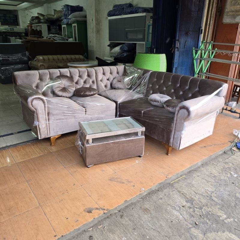 Sofa Minimalis L Sudut Beludru Premium SOFA RUANG TAMU INTERIOR RUMAH GIGH QUALITY MEDAN HANDMADE MA