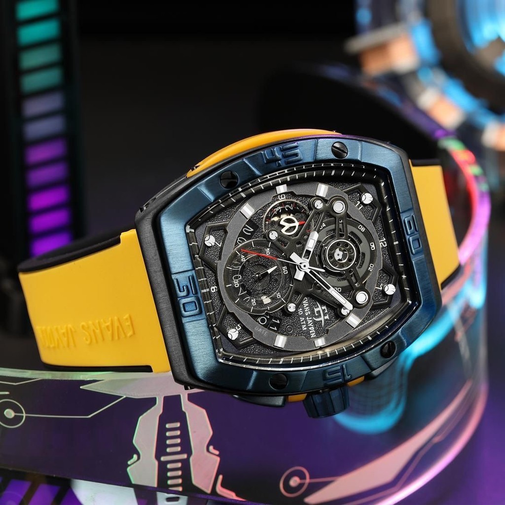 Jam tangan  Evans Jayden Jam Tangan Pria 9549 Rubber Silicon Kaca Sapphire Chronograph Water Resista