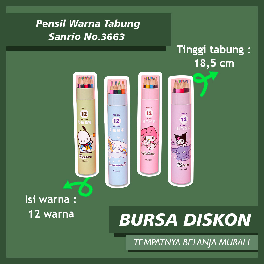 

Pensil Warna Tabung Tinggi Sanrio 12 Warna Colored Tube Pencils Murah Anak Sekolah