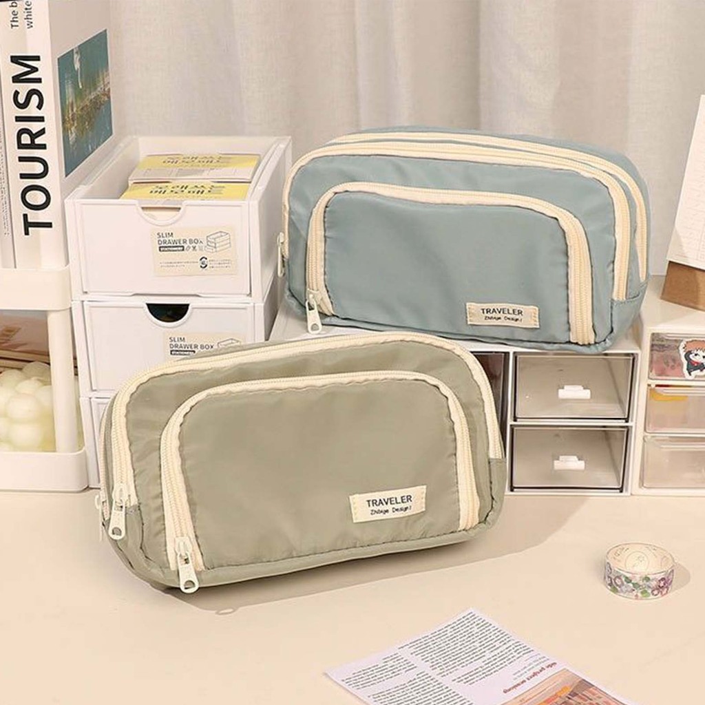 

Portable Three-Layer Pencil Case Zipper Stationery Storage Bags with Zipper for School Student Teen Girl Boy