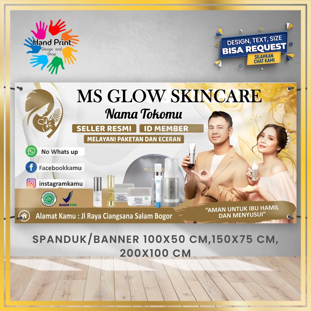 SPANDUK / BANNER Ms Glow Skincare Gold B Bisa Request Gratis