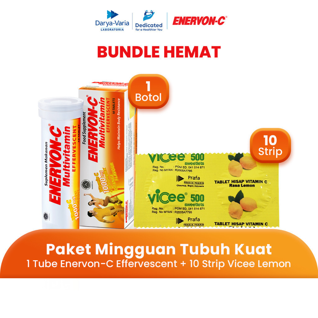 Paket Mingguan Daya Tahan Tubuh Kuat Multivitamin (1 Tube Enervon-C Effervescent + 10 Strip Vicee Le