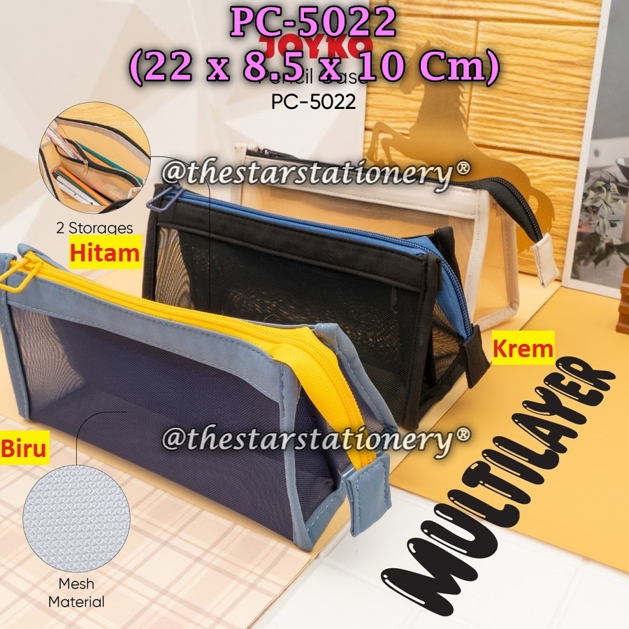 

(1 Biji) Kotak Pensil JOYKO PC-5022 / Kotak Tempat Pensil Pencil Case Joyko PC-5022 Resleting Jaring
