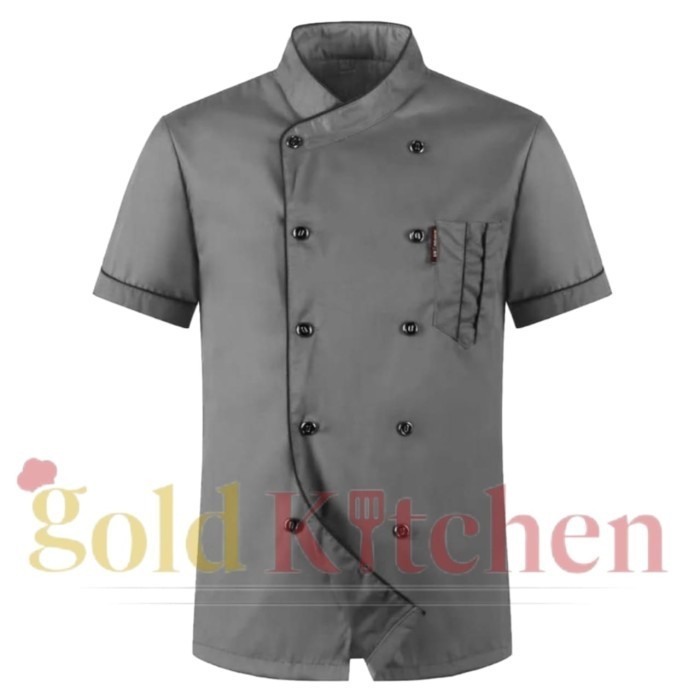 promo ✨ -Baju Koki Chef Seragam Koki Seragam Chef Jaket Koki Jaket Chef - Abu-abu, M