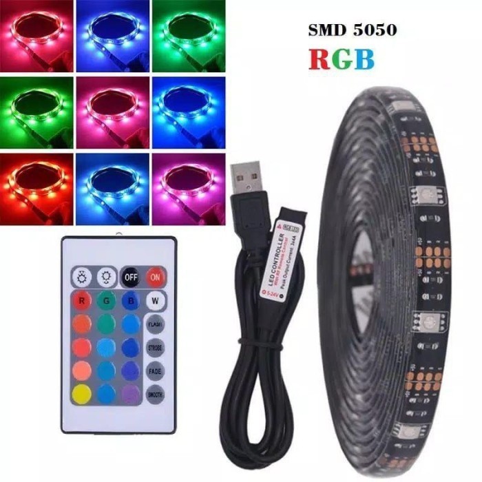Lampu LED Strip 5050 RGB Remot Adaptor Modul Set