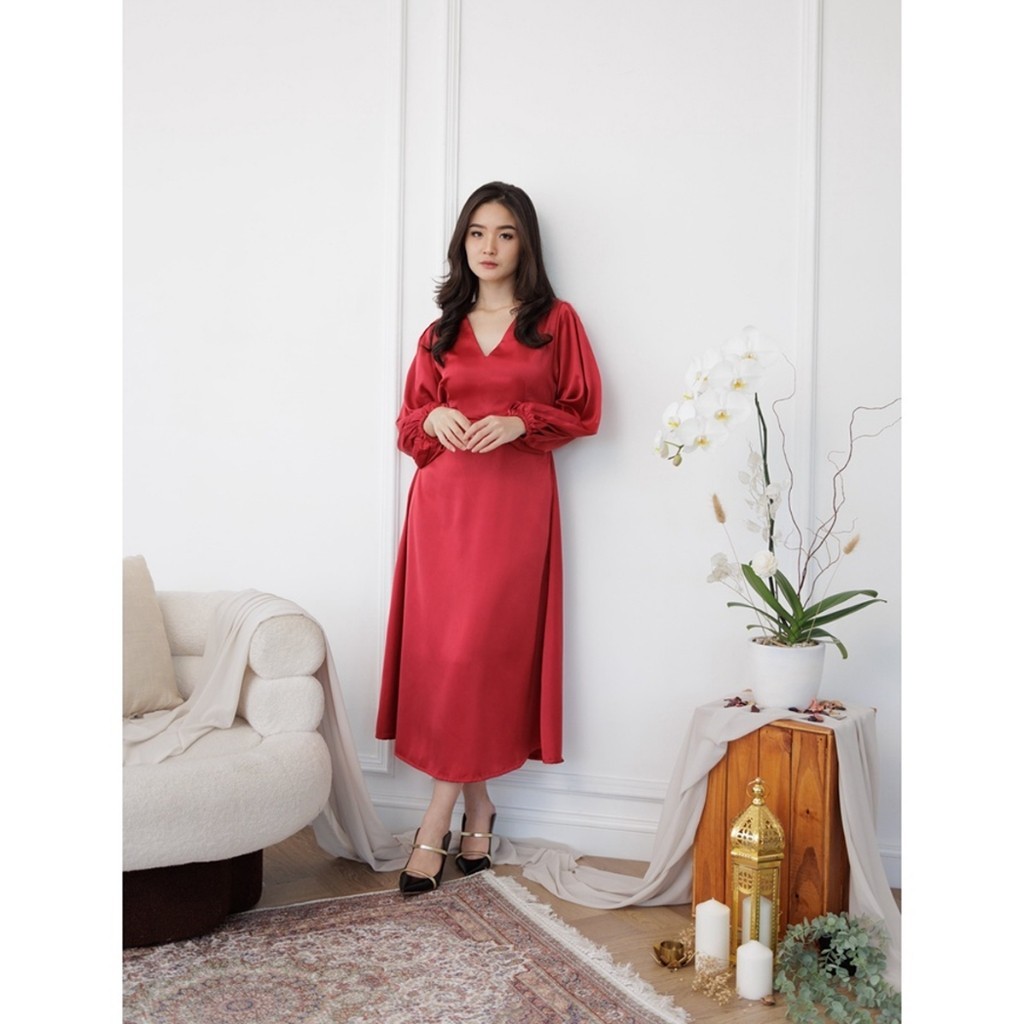 Dress Natal Dress Satin Heba Dress / Hijab Friendly/ Pakaian Satin Wanita DRS C014