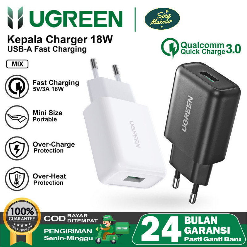 UGREEN Wall Charger Kepala iPhone 18W USB QC 3.0 Fast Charging