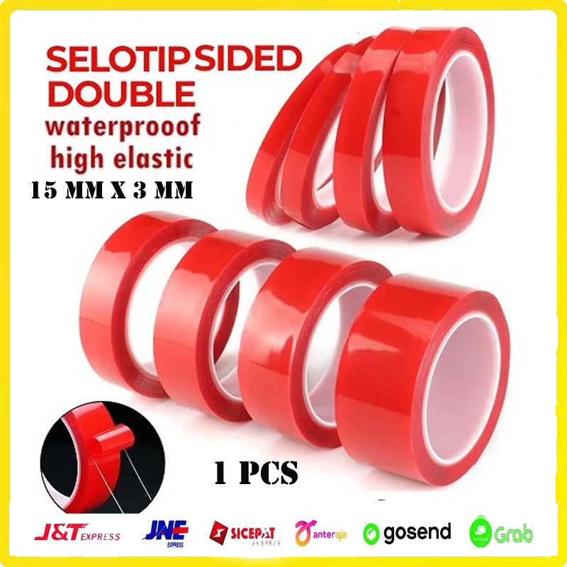 

Perekat Double Tape Selotip Acrylic Adhesive Transparent Sticker 15 mm x 3m red