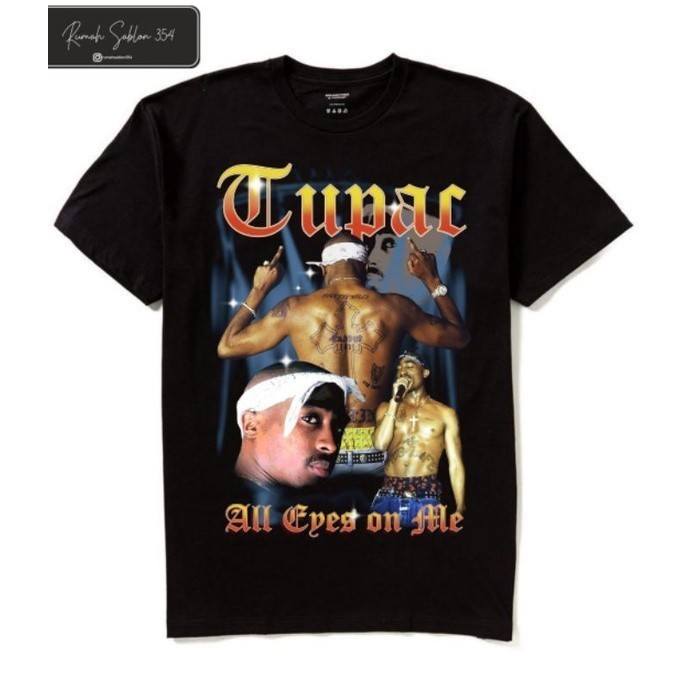 kaos baju TUPAC AMARU SHAKUR MAKAVELI rap tee tshirt band rapper logo ALL EYES ON ME hitam kaus vint
