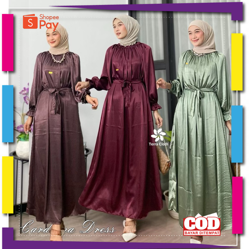KAIN LEMBUT HALUS ADEM TEBAL / Gamis Cradenza Shimmer Silk Polos Wanita Dress Terbaru Tali Pisah Mew