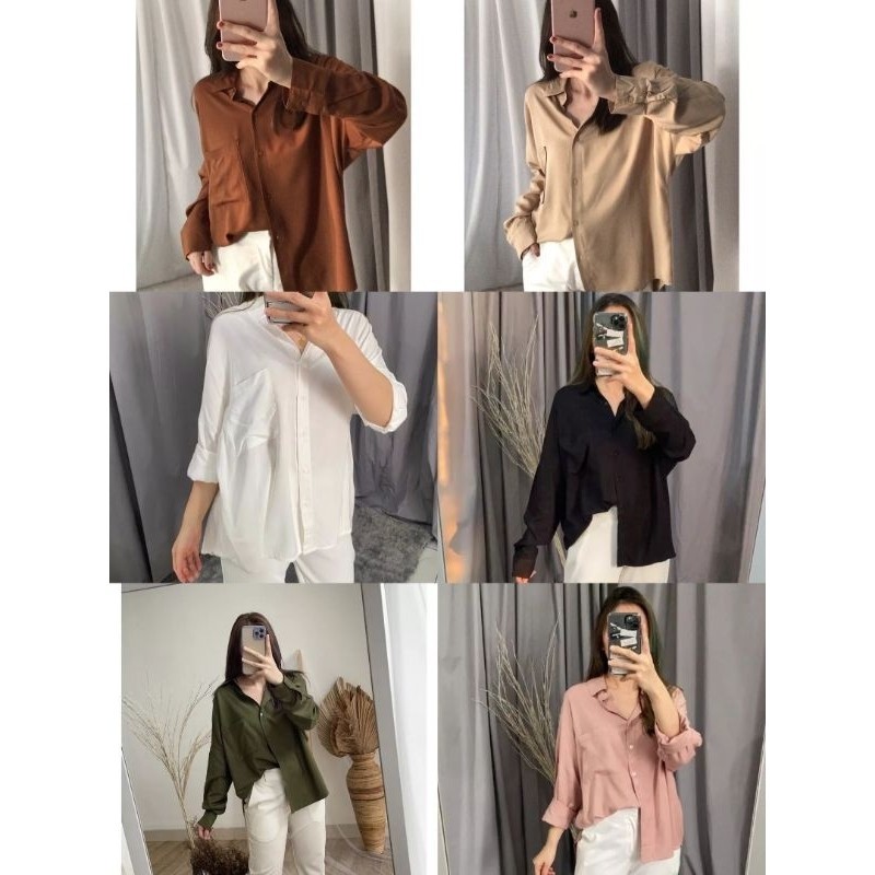 KEMEJA OVERSIZE WANITA MURAH KOREAN STYLE/ BAJU KEMEJA KERJA PUTIH HITAM  army brown coklat LOOSE SH