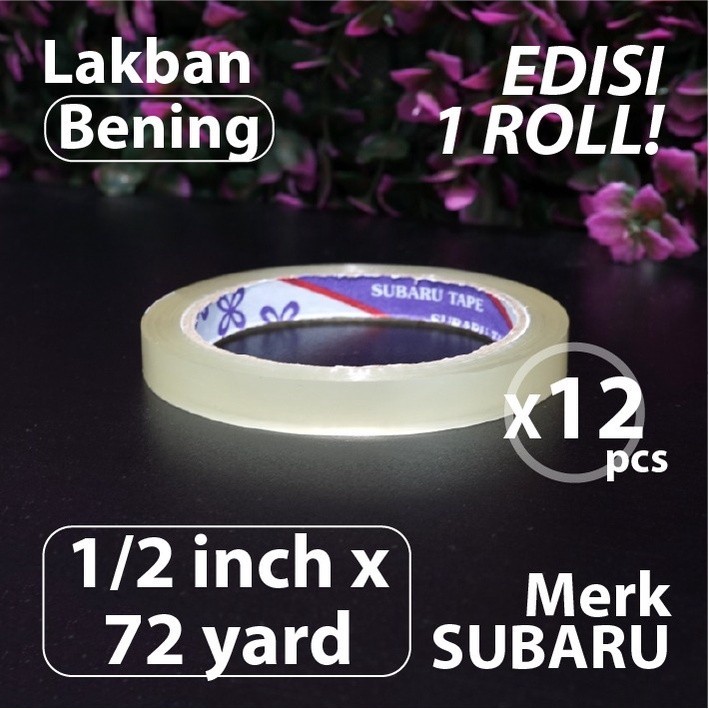 

(Bekasi) Paket 12 pcs - Isolasi Bening 0.5 inch x 72 yard - Merk Subaru