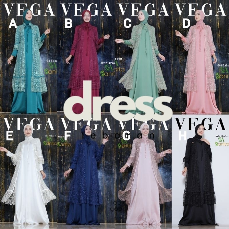 VEGA DRESS By Sanita Gamis Abaya Bordir Premium Hitam Putih Sage Moca READY Dress Lebaran