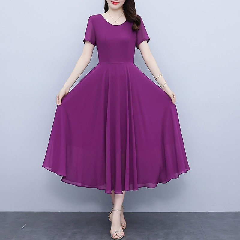 FAN Gaun Sifon Baru Gaya Korea Gaun Temperamen Ungu Panjang/Gaun Sifon