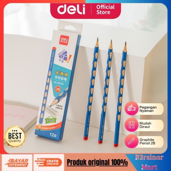 

[[KUALITAS TERBAIK]] Deli Graphite Pencil 2B / Pensil Kayu Untuk Belajar 12 pcs/box 5818X 2B COD