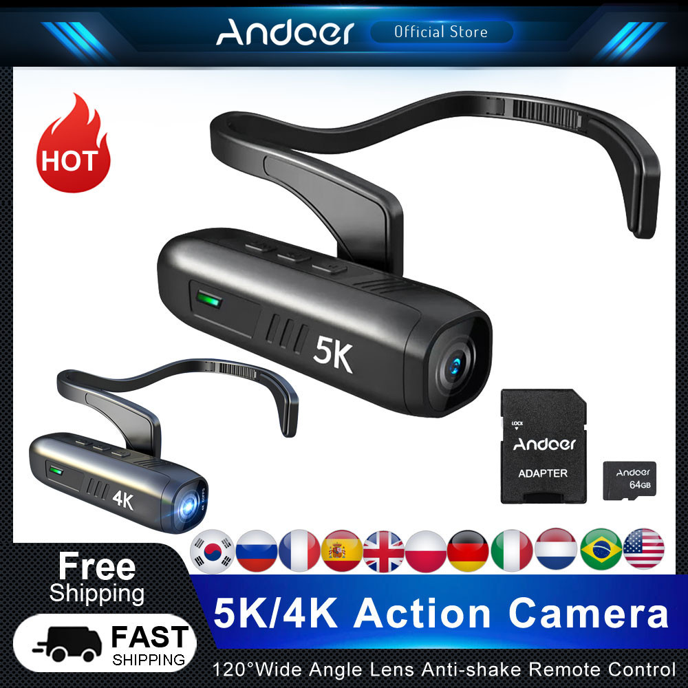 Andoer 5K/4K Action Camera 30FPS Head Mounted Wearable WiFi Camera Camcorder Webcam Anti-shake APP C