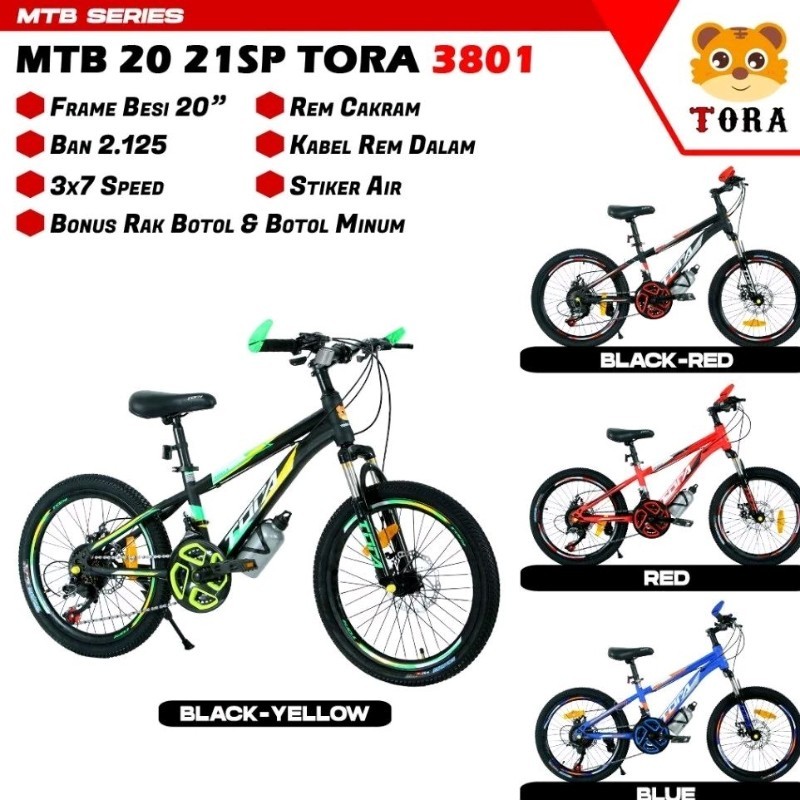 SEPEDA ANAK LAKI-LAKI BMX 20 INCH TORA 3801 HUNTER BAN 2.125 BONUS BOTOL MINUM