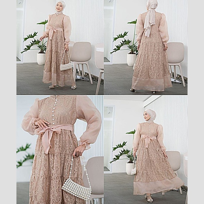 gamis hananta mocca dress pesta brukat baju muslim cantik murah