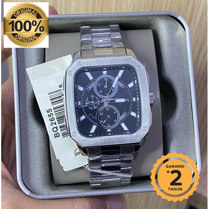 Jam F0SSIL BQ2655 Silver Black Dial 42mm Original