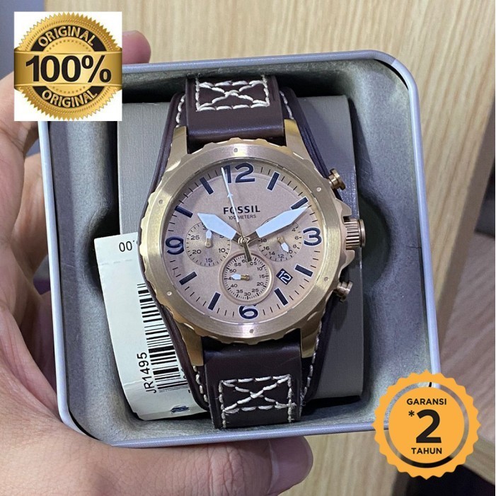Jam F0SSIL JR1495 Natee Chronograph Leather 46mm Original