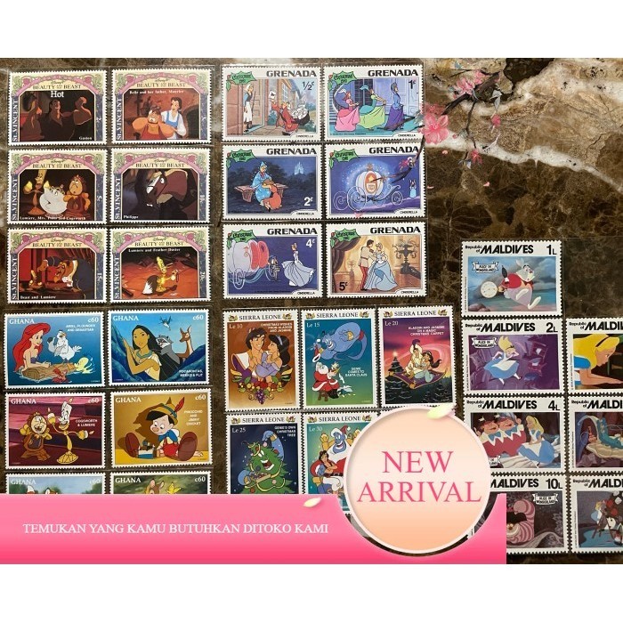 

Perangko Disney Stamp Duo Bundle (2) Alladin, Belle, Alice etc