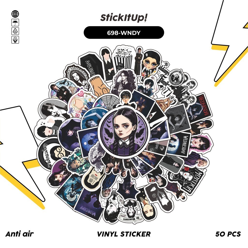

COD✨ 100 Pcs Stiker Pack Wednesday Addams Lucu Aesthetic Vynil Waterproof untuk Freebies Sticker Buku Journal Casing HP Laptop