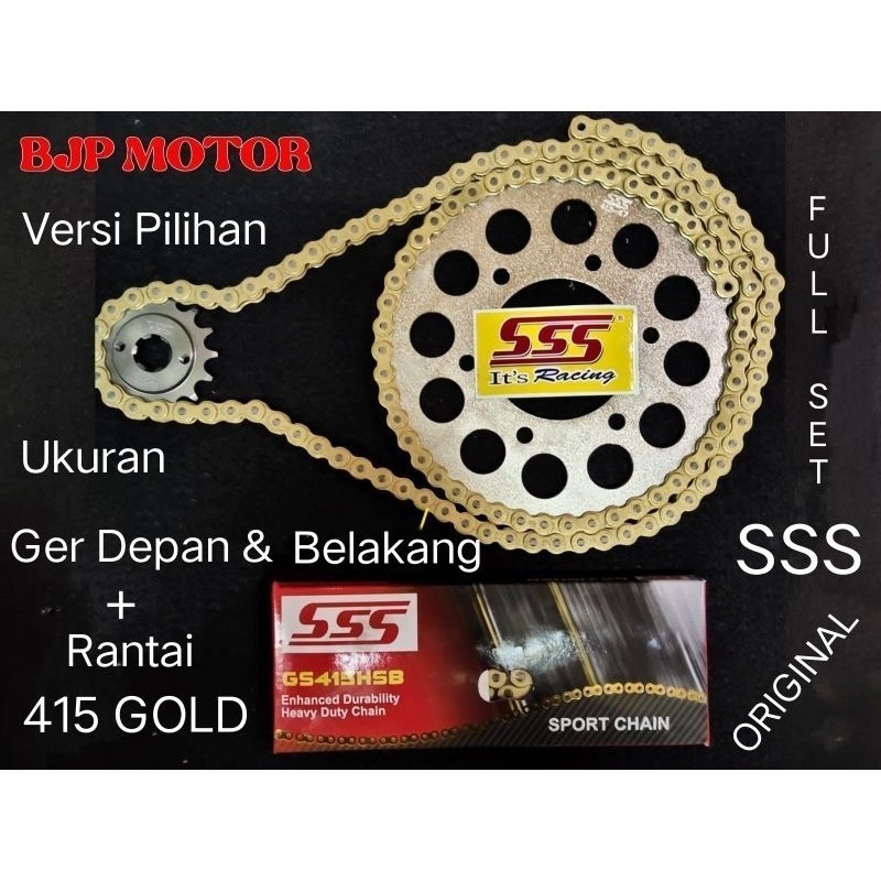 Gear Set FULL SSS 415 Vixion/New, Byson, R15, MX King, Xabre + Rantai SSS 415 GOLD/130L + Pilihan Gi