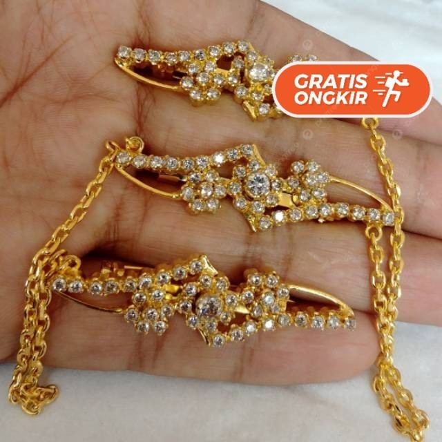 Terlaris ~Bros Peniti Mata Markis Lapis Emas Asli Rantai Susun 3 Bros Rantai Warna Emas Kekinian Bro