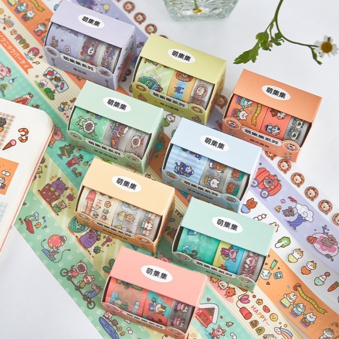 

Washi Tape 3 Pcs/ Pack DECO ANIMAL JOURNAL EDITION Masking Tape Lucu