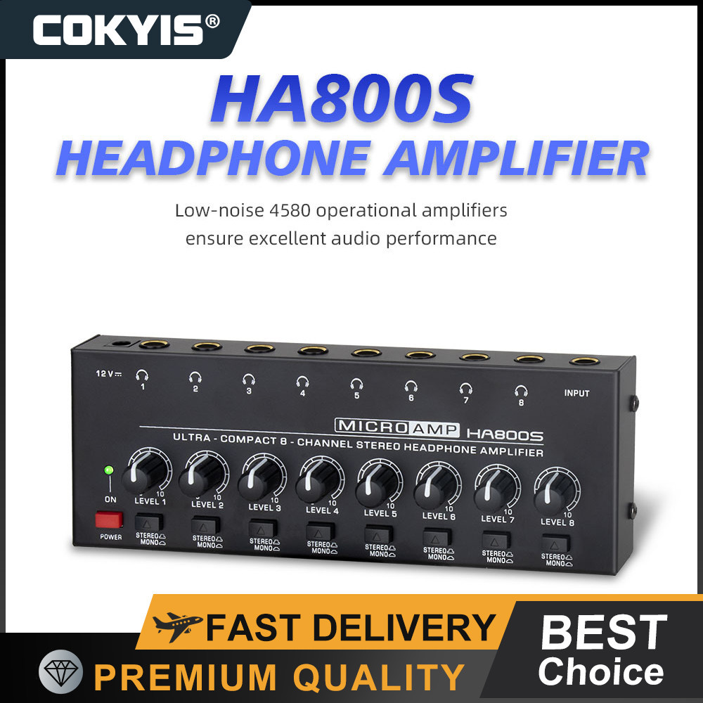 Headphone Amplifier 8 Channels HA800S Stereo/mono Amplifier Mini Stereo Headphone Amplifier With Pow