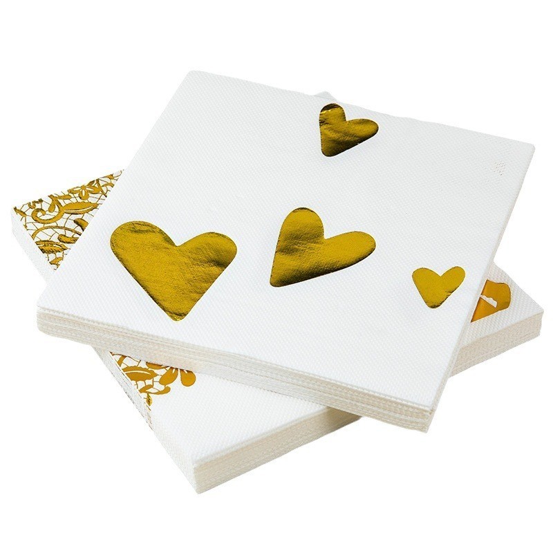 

20PCS Gold Foil Loving Heart Wedding Paper Napkins Romantic Disposable 2-PLY 33*33CM Bronzing Bride Groom Wedding Paper Towels