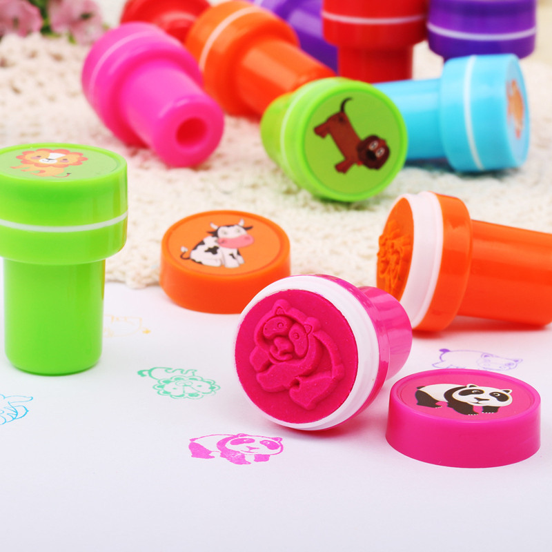 

12pcs Children Toy Stamps Cartoon Animals Fruits Kid Seal For Scrapbook Photo Album Decor Stamper DIY Toys Kindergarten Supplies