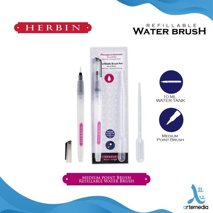 

58FED~ Best Quality Herbin Refillable Water Brush Pen Watercolor Botol Kosong Kuas - MEDIUM TIP