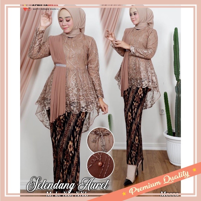 Kebaya buat Wedding kondangan Modern Remaja Murah / (COD)> SET KEBAYA BLOUSE SELENDANG AUREL - MODEL