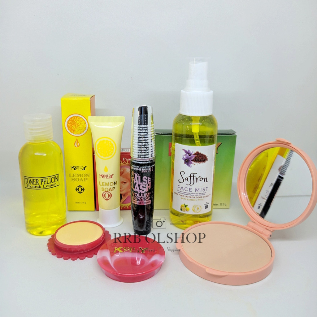 Paket Kecantikan 6in1 Kelly Kosmetik - Lemon Soap 15gr + Pearl Cream 5gr + Bedak Beauty Powder + Spr