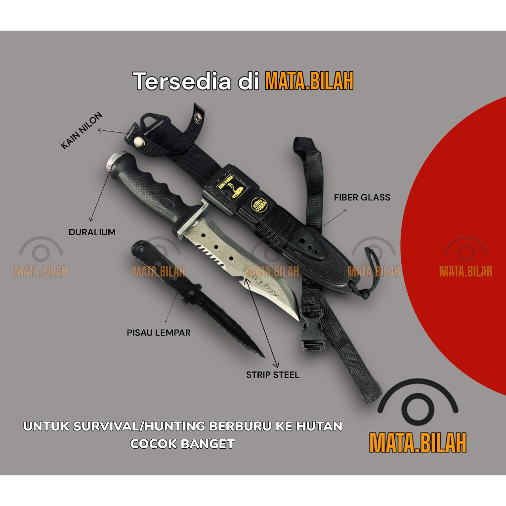 MB Pisau King Cobra Pisau Hunting / Camping / Survival Panjang Total 35cm