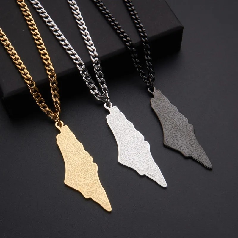 Titanium Steel Polished Israel Palestine Flag Map Pendant Stainless Steel Necklace Colorful Jewelry 