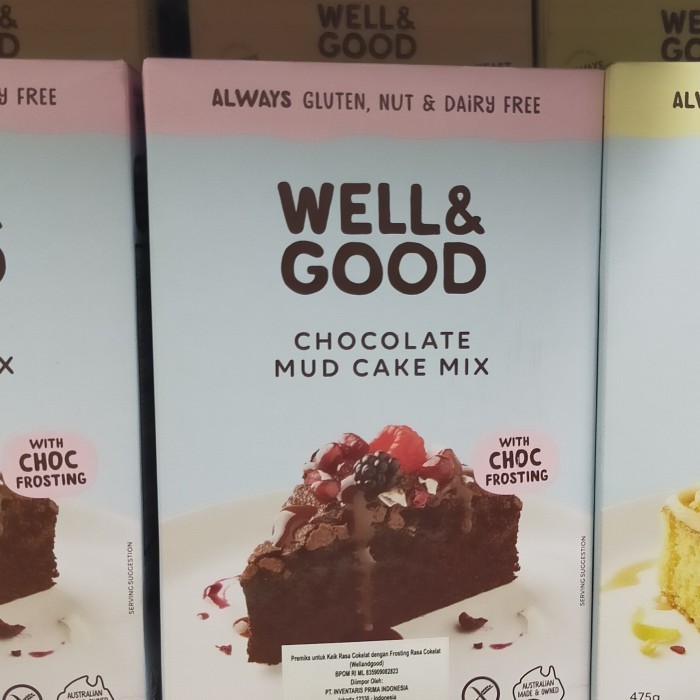 

well & Good chocolate mud cake mix gluten free 475gr tepung kue