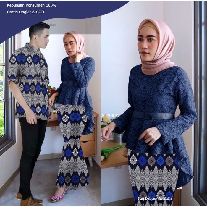 Pakaian COUPLE AURORA NAVY SL setelan batik couple brukat navy Fashion Terbaru