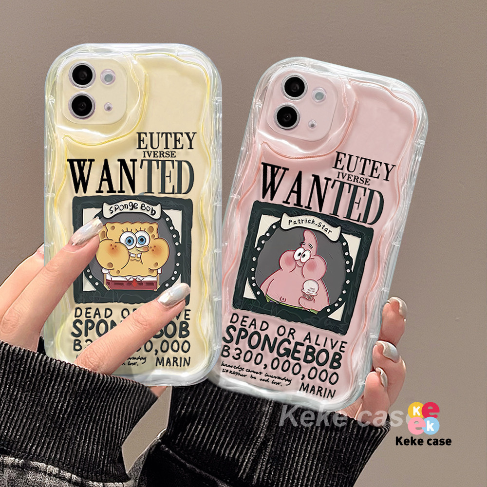 Casing ponsel SpongeBob SquarePants kartun lucu dengan pola tepi melengkung cover untuk Xiaomi Redmi