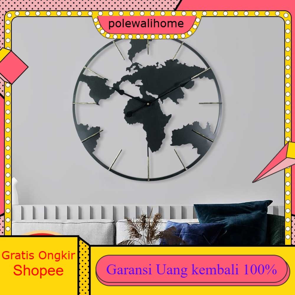 OUGWA Jam Dinding Besar Globe Design Iron Silent Movement 60cm - OG-55