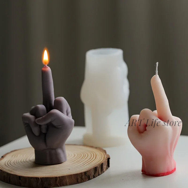 

3D Finger Silicone Candle Mold Diy Fun Despised Gesture Plaster Soap Resin Crafts Make Molds Holiday Decorations Party Gifts
