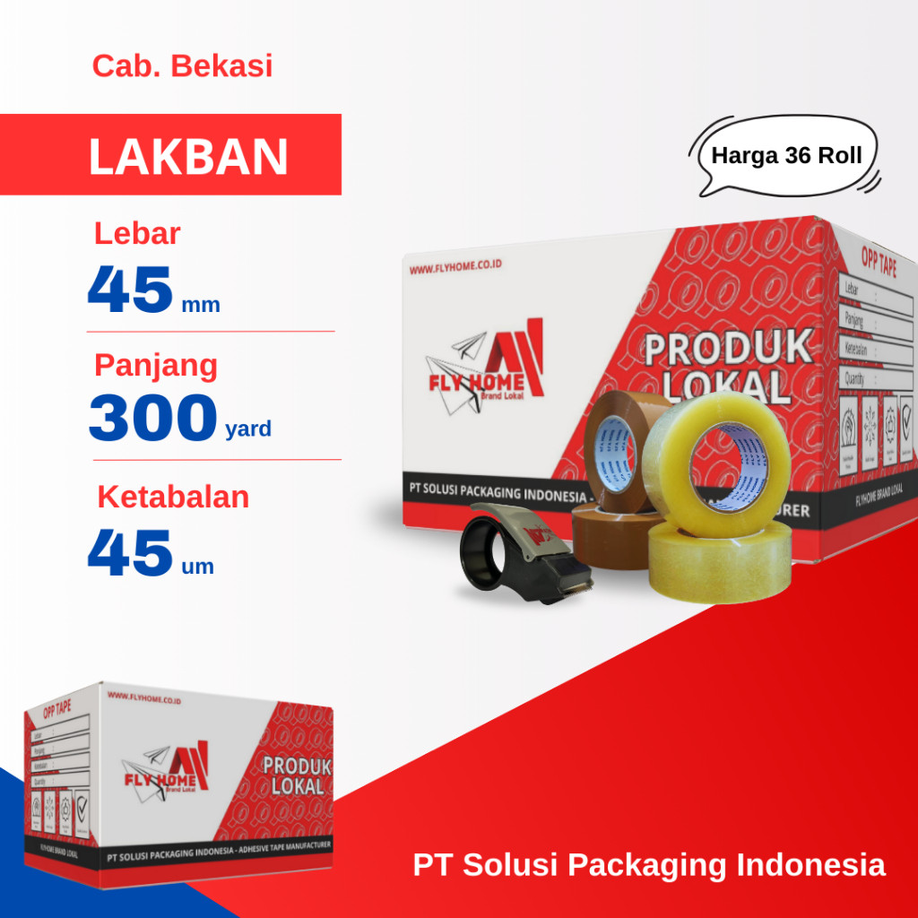

FLYHOME 1Dus Lakban Bening Coklat 45x300Y 2Inci 275METER 300 Yard Uk Besar CARGO