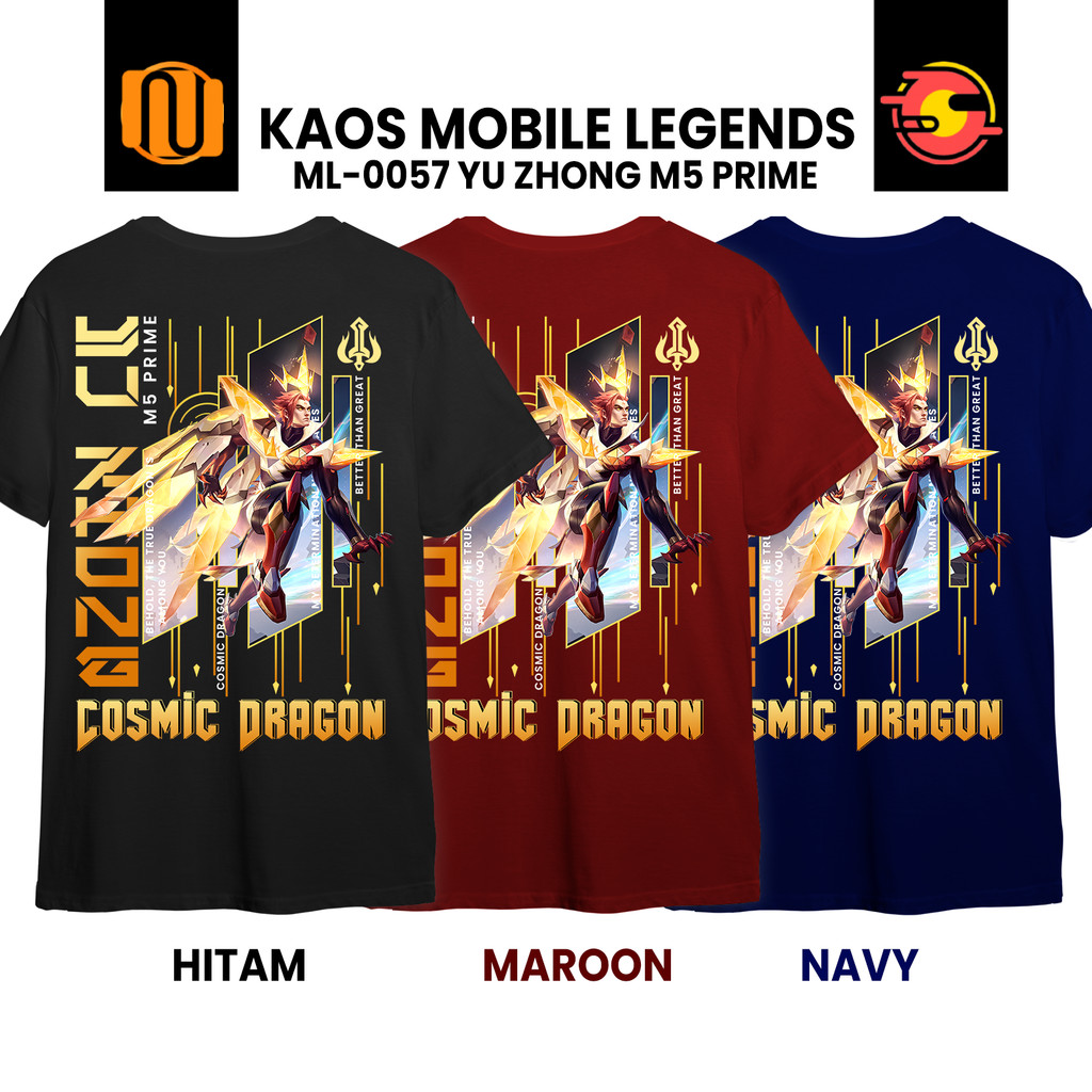 Nuhifa Store Kaos YU ZHONG M5 PRIME COSMIC DRAGON Mobile Legeds Fighter ML MLBB Lengan Pendek Hitam