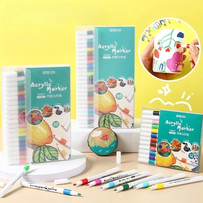 

12-80 Colores Set Acrylic Paint Art Marker Pen Rock Painting for Kids Graffiti Stone Ceramic Glass Wood DIY Crafts Art Supplies