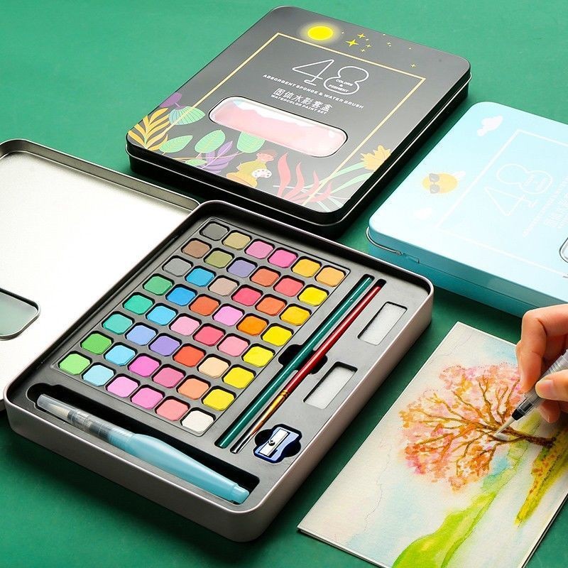 

63 Pcs Watercolor Paint Set for Kids 48 Colors Pigment Painting Set With Brush&Watercolor Paper Art Supplies