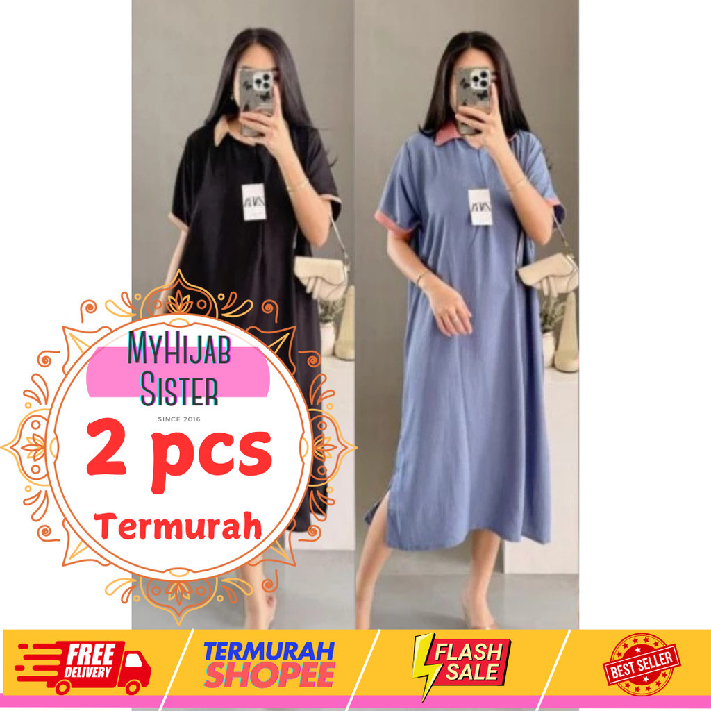 2PCS Daster Dress V Kerah Kombinasi Jumbo LD 120 PB 115 Busui Bumil Crincle