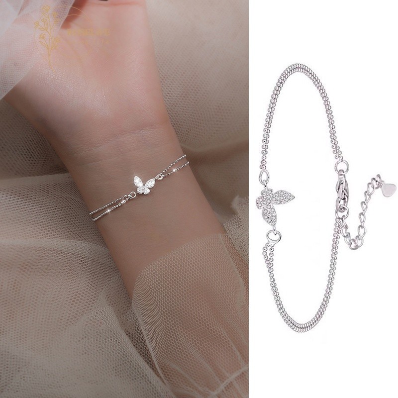 Gelang Tangan Rantai Silver Wanita Desain Hias Korea