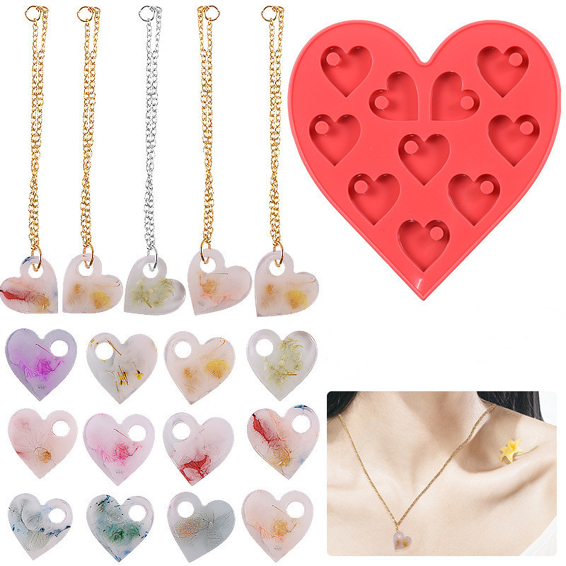 

DIY Pendant Crystal Epoxy Resin Mold Heart Shaped Earrings With Holes Love Chocolate Silicone Mold